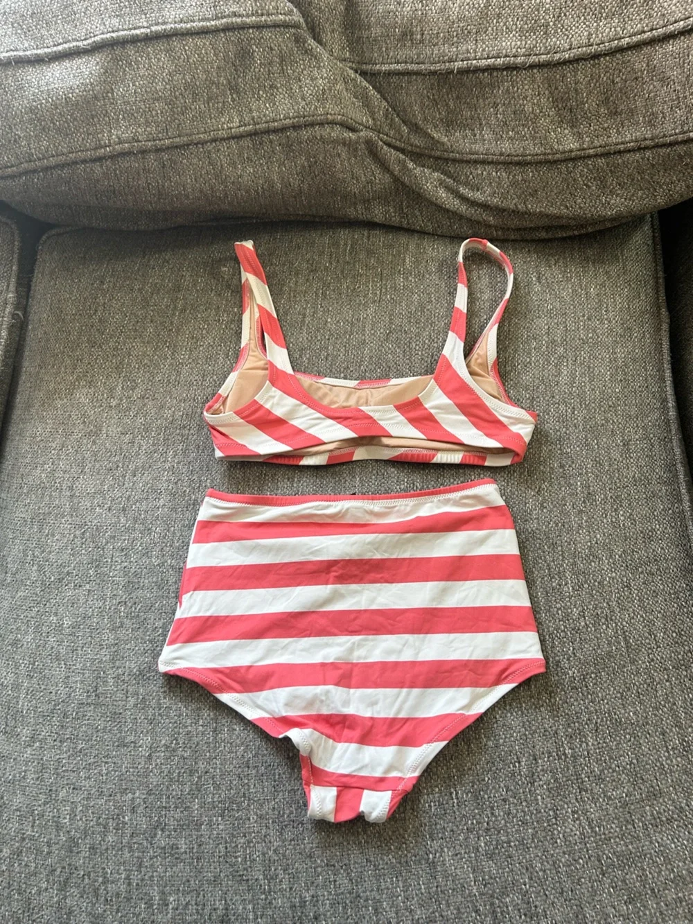 J. Crew Striped Coral and White Two-Piece Bikini Set | Size XS